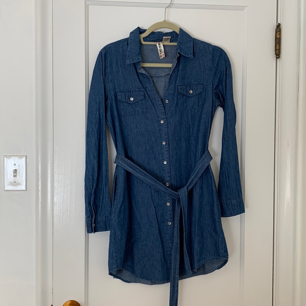 Denim button down shirt dress